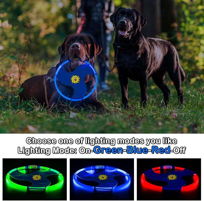 Dog Flying Disc Flyer Dog Toys, Glow in The Dark Nylon Dog Toy with 3 Light Models, Floating Dog Ring Toys for Physical Exercise, Pet Training Throwing Playing