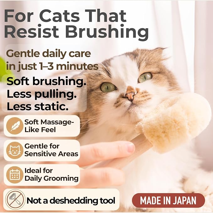 Wablade Cat Brush 7.5 Inch, Gentle Grooming Brush for Sensitive Cats & Kittens – Soft Grooming & Massage, Gently Removes Loose Surface Fur (Not a Deshedding Tool), Sisal, Made in Japan (Type-A)