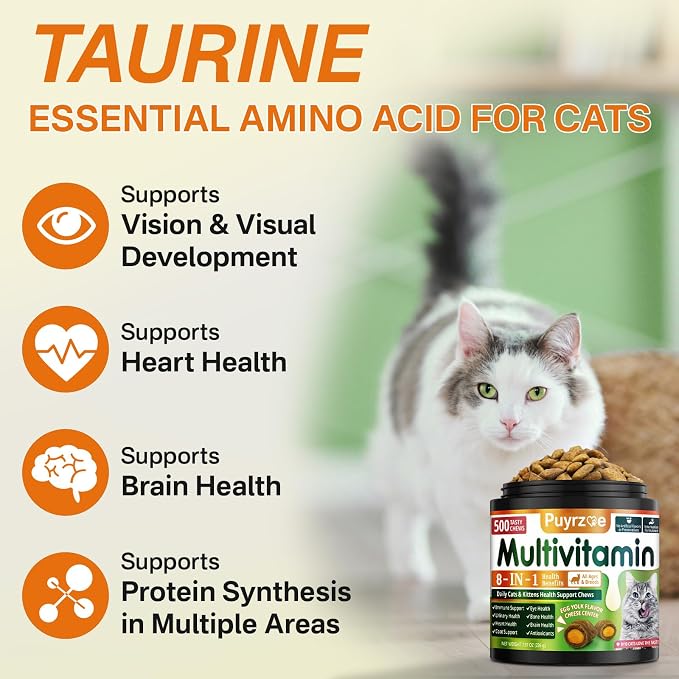 puyrzoe Cat 6-in-1 Calming Diffuser + Multivitamin 500 Chews for Cats – Stress Relief, Immune, Skin & Coat, Digestion, Brain & Bone Health for All Cats, 2 Diffusers + 4 Refills