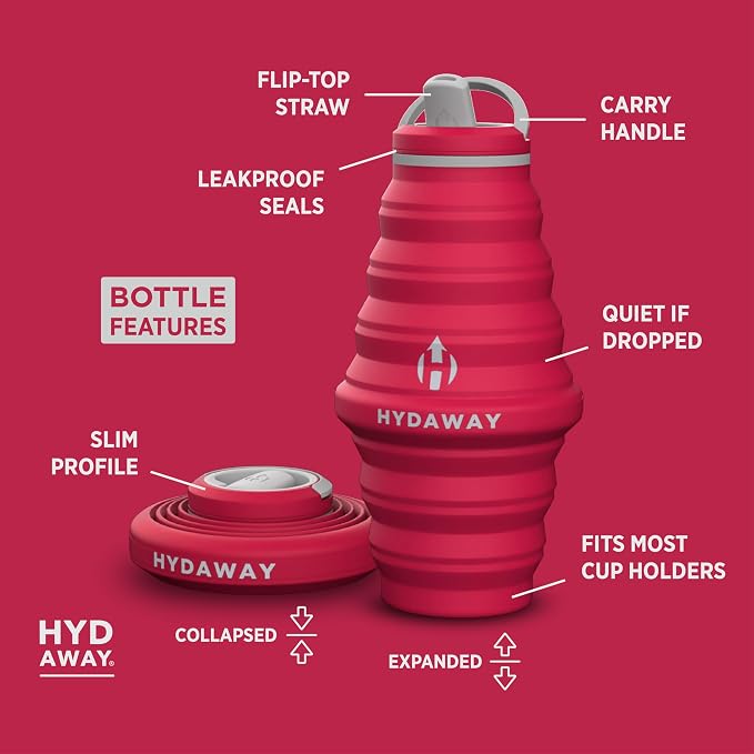 HYDAWAY Travel Collapsible Water Bottle 25oz - BPA-Free, Leakproof, Lightweight, Portable & Space-Saving - Perfect for Hiking, Travel, and All-Day Hydration