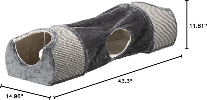 Trixie Cuddly Condos and Tunnel for Cats - Indoor Cat Furniture with Play Condos, Hideaway Tunnel, Dangling Cat Toys - Sisal Scratching Surface - Collapsible Design for Easy Storage, Gray