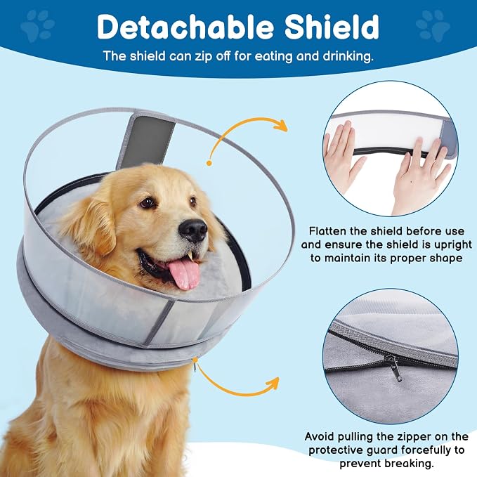 BARKLESS Dog Donut Collar, 2-in-1 Inflatable Dog Collars for After Surgery to Stop Licking Wounds, Patented Protective Donut Cone with High Shield for Small and Medium Pets (Grey, M+)