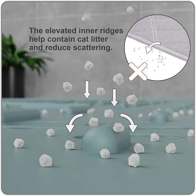 Cat Litter Mat Large Trapping Mat Premium Silicone Rubber 23.5x16 Light Blue, Waterproof and BPA Free Kitty Litter Box Mat, Easy to Clean and Keeps the Floor Tidy