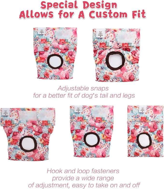 CuteBone Washable Female Dog Diapers 4 Pack Reusable Doggie Heat Diapers for Period FMG03M