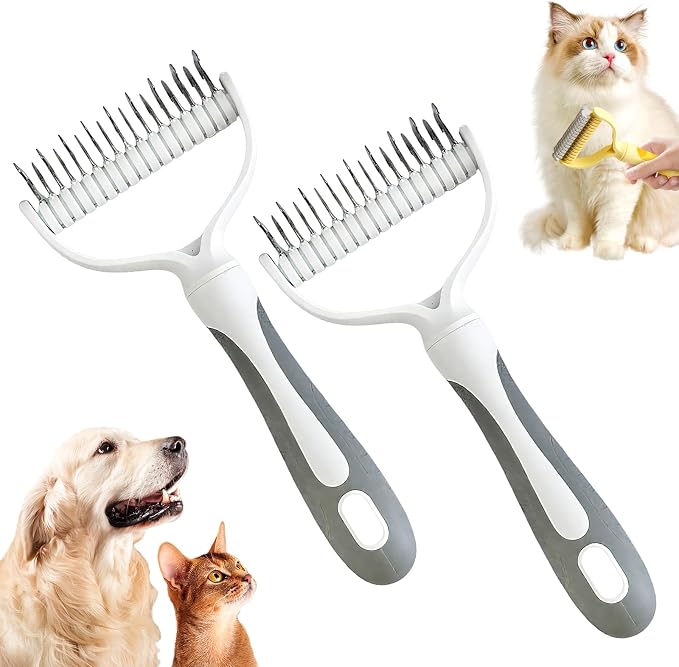 Double-Sided Pet Grooming Brush, 2026 New Undercoat Rake for Long Haired Pets, Multi-Functional Dematting Comb for Home Grooming, Pet Hair Removal Brush for Pet Owners (Gray, 2pcs)