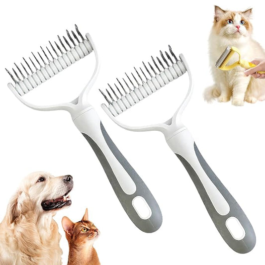 2026 Upgrade Double Sided Pet Grooming Brush, Dual Sided Pet Grooming Comb, Double Teeth, Silky Smooth, Convenient and Efficient for Dogs, Cats, Shedding, Bathing, and Daily Grooming (2PCS-Grey)