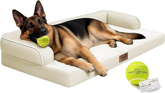 Comfort Expression Extra Large Dog Bed - XXL Orthopedic Washable Bed for Big Dogs - Waterproof Bolster Pet Couch with Removable Non-Slip Cover, 48 x 33