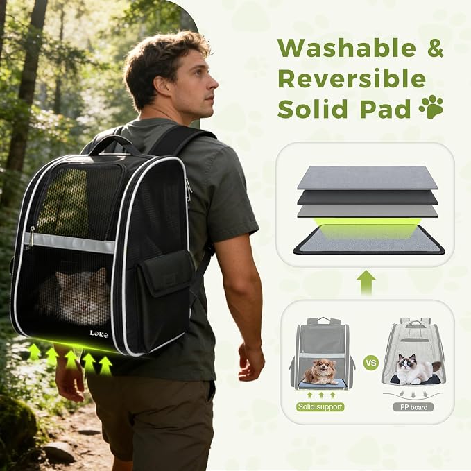 Lekereise Dog Carrier Backpack for Small Medium Dogs Cats up to 18 lbs, Breathable Pet Backpack Carrier with 3 Entrances, Collapsible Cat Backpack Carrier, Travel Hiking Puppy Backpack