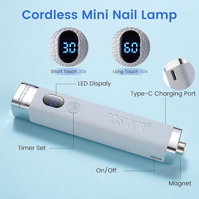Handheld Mini UV Light for Nails: Flash Cure UV Led Nail Lamp with Cat Eye Magnet- Hand Held Fast Dry Single UV Lamp Pen with Auto Sensor for Manicure Home Salon (Blue)