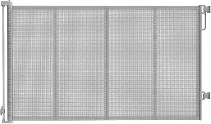 42'' Extra Tall Retractable Baby Gates with Reinforced Strip, Mesh Saftey Gate for Pets, 59'' Wide Retractable Gate, Anti-Escape Tall Dog Gates, No Drilling, Retractable Gate for Indoor/Outdoor,Grey