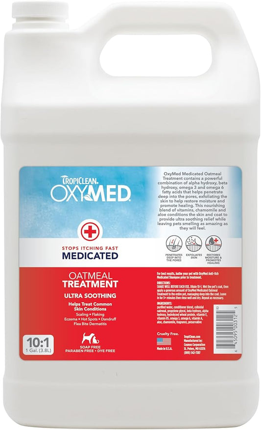 TropiClean Oxymed Medicated Cat & Dog Conditioner for Itchy Skin | Skin Soothing Oatmeal Conditioner for Dogs & Cats | 1 Gallon