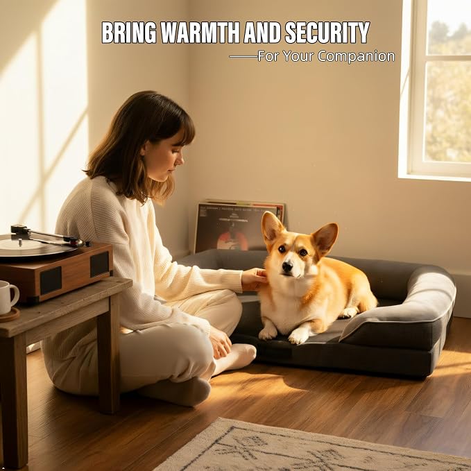 Orthopedic Egg-Shaped Sponge Dog Bed Medium Size Dog with Sides, Removable Cover and Non-Slip Bottom (Grey, 28 * 23 * 6)