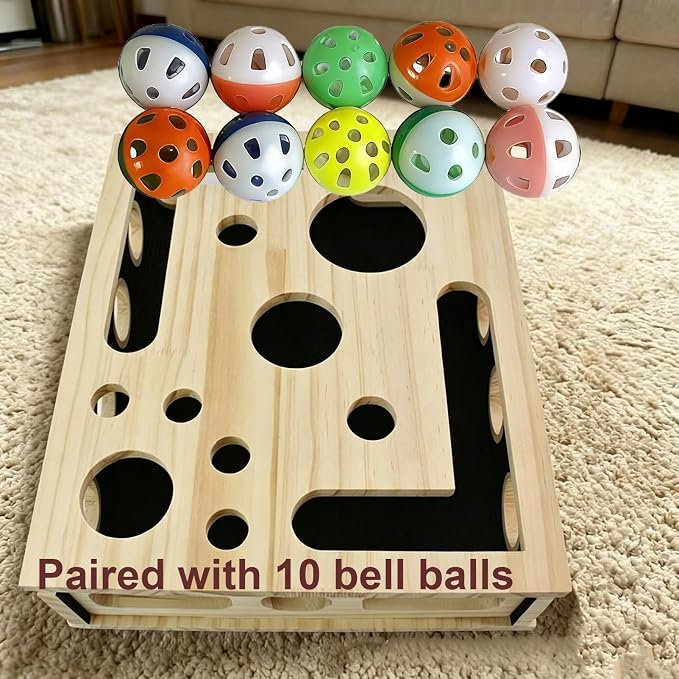 Cat Scratch Puzzle Enrichment Maze Box Wooden Nail File with Bell Ball Sandpaper Inside, Stress-Free Alternative to Nail Clippers and Grinders, for Cats that Hate Nail Trimming (Style-A)