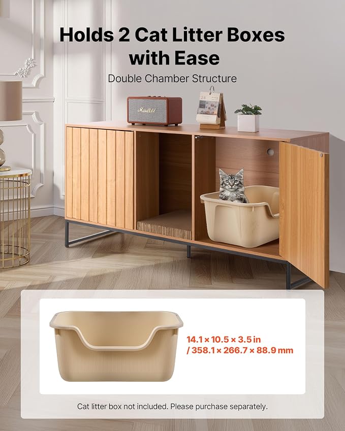VEVOR Cat Litter Box Enclosure Furniture, 47.2 in Hidden Litter Box Cabinet with Scratch Pad & Storage, Waterproof Cat Washroom End Table Cat House, Fit Most of Litterbox, for Bedroom Living Room
