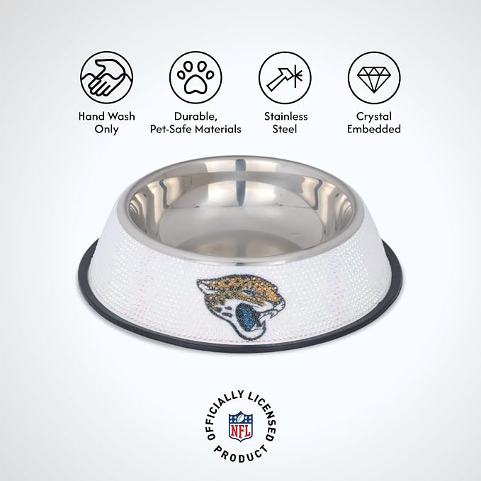 The Memory Company Officially Licensed Stainless Steel Pet Bowl, Premium Bling Team Logo Dog & Cat Food & Water Dish, Non-Slip Rubber Base, for Large/Small Breeds
