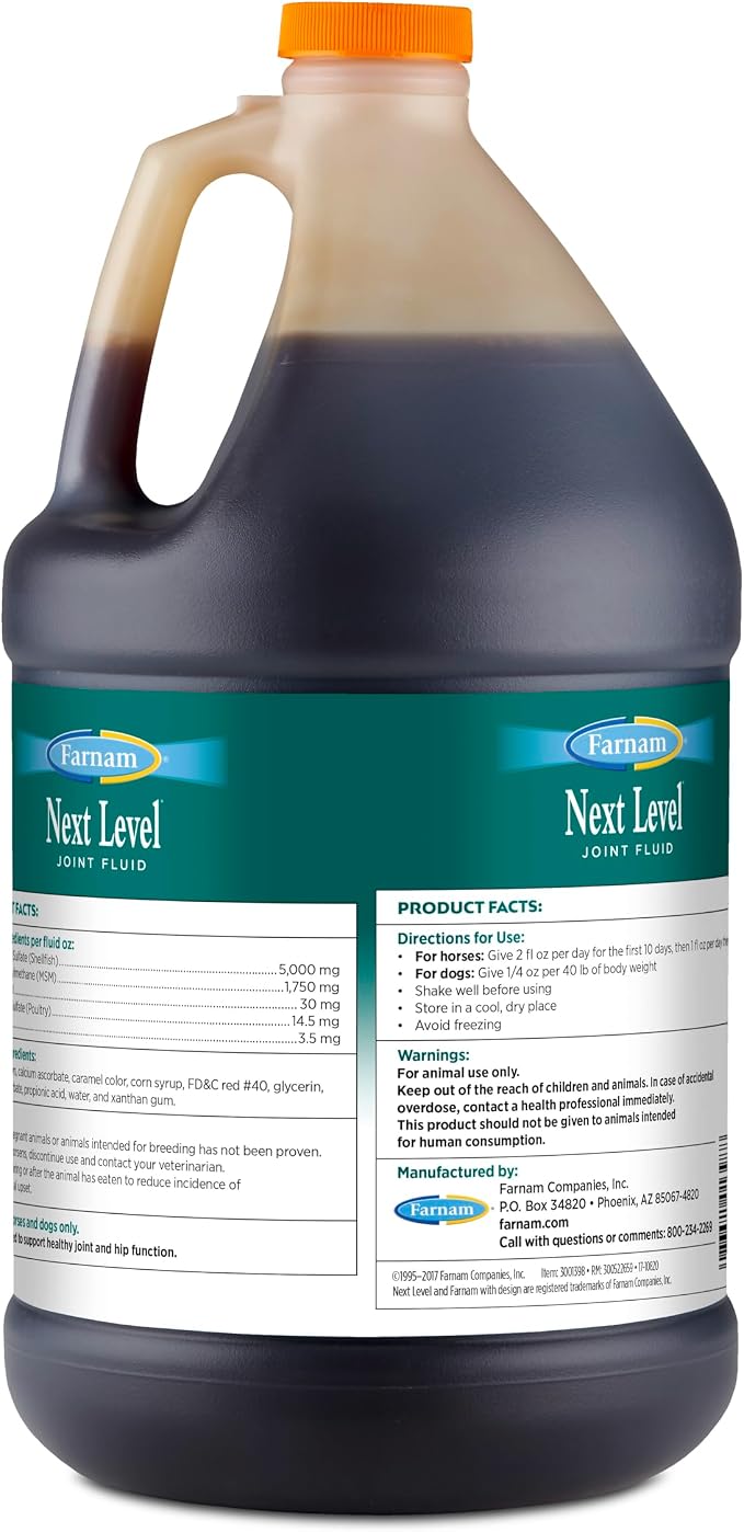 Farnam Next Level Horse Joint Supplement for Horses & Dogs, Helps Maintain Connective Tissue to Ease Joint Stiffness Due to Daily Activity, 128 oz, 128 Day Supply