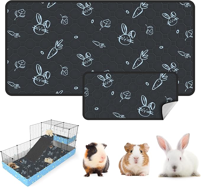 Washable Guinea Pig Bedding for 2 Story Guinea Pig Cages, Fast Absorption Reusable Guinea Pig Cage Liner, No Shrunk, Anti-Slip Bottom, Leak-Proof Pee Pad Mat, 12” x 24” & 24” x 48” (Navy)