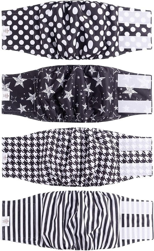 CuteBone Dog Diapers Male 4 Pack Puppy Wraps Reusable Doggie Belly Bands for Male Dogs Small Medium Large