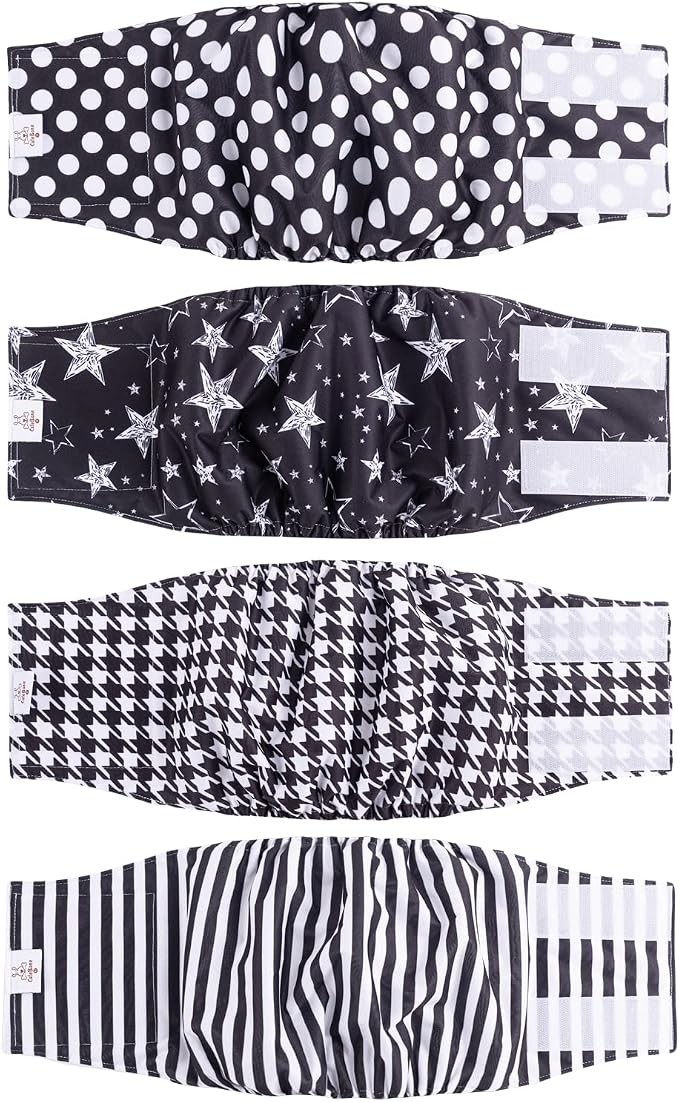 CuteBone Dog Diapers Male 4 Pack Puppy Wraps Reusable Doggie Belly Bands for Male Dogs Small Medium Large