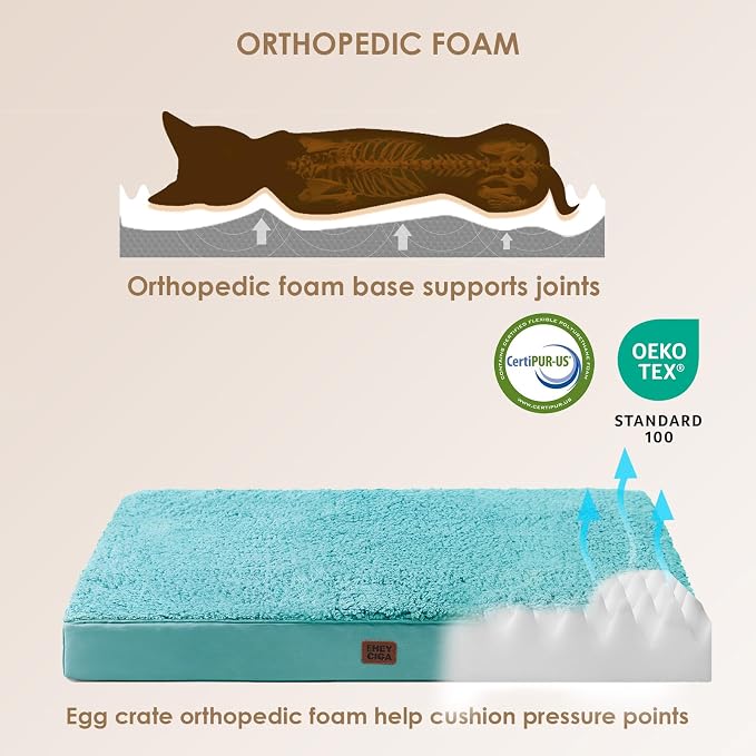 EHEYCIGA Orthopedic Dog Beds for Large Dogs with Removable Washable Cover for Crate, Turquoise Blue, 35x23