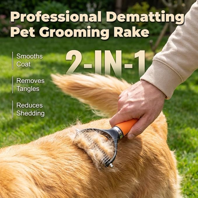 2026 Upgrade Double-Sided Pet Grooming Tool, Professional Pet Detangling Comb Removes Tangles Knots and Loose Fur, Gentle Deshedding Dog Cat Brush for Long Thick Hair (Green)