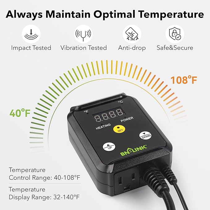 BN-LINK Reptile Thermostat Controller and 2 Pack Heat Mat for Seed Germination, Reptiles and Brewing Breeding Incubation Greenhouse