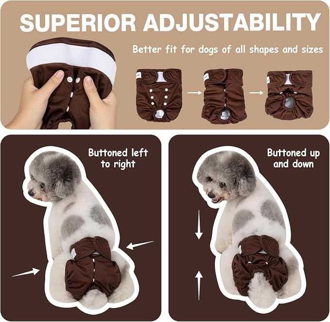 Pet Soft Washable Female Diapers (3 Pack) Female Dog Diapers, Comfort Reusable Doggy Diapers for Girl Dog in Period Heat (Deep Set, XS)