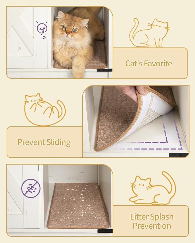 Hzuaneri Cat Litter Box Enclosure, Hidden Litter Box Furniture with Storage, Wooden Cat Cabinet with Scratch Pad, Farmhouse Cat Washroom, TV Stand End Table, Rustic Brown and White CB88614X