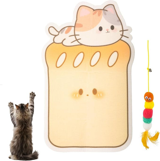 Cat Scratchers for Indoor Cats 11.8x15.7in, Cat Scratching Board Wall Mounted with Adhesive, Toast Shape Felt Cat Wall Scratcher with Caterpillar Toy for Door Furniture Living Room