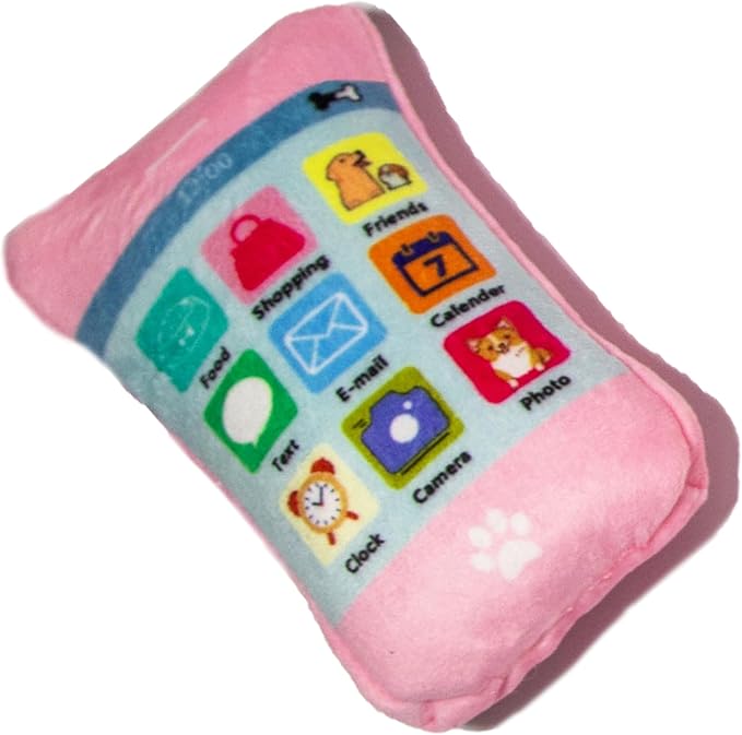 Glow Pups Plush Dog Toy Set, Squeaky Lipstick, Cell Phone and Nail Polish Dog Toys, Crinkle Material, Interactive Fun, Puppy Teething Toys, Pink/Fuchsia (3 Pack)