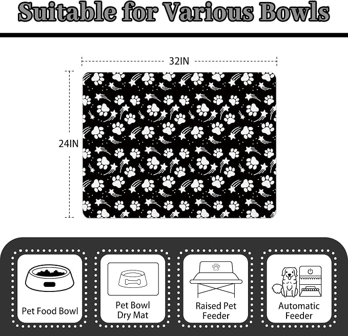 Dog Food Mat 24x32 Inch Pet Feeding Absorbent Mats for Floor Dog Cat Water Bowl Placemat Non-Slip Washable Pet Food and Water Mat