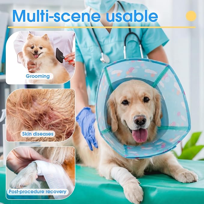 Allroaring Dog Cone, Soft Dog Cone Collar to Stop Licking, Adjustable Cones for Medium Dogs, Comfy Pet Recovery Collars & Cones Alternative for After Surgery Wound Healing, Blue M