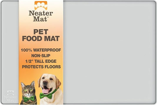 Neater Pet Brands Neater Mat Pet Mats for Food and Water, Cat & Dog Bowl Mat Waterproof Silicone, Feeding Tray, Dog Food Mats for Floors, Placemat w/Raised Edge for Under Bowls, 19” x 12”, Light Gray