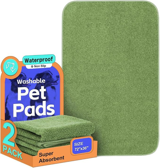 Washable Pee Pads for Dogs, Extra Large Reusable Dog Pee Pad, Waterproof Pet Mat, Dog Playpen Mats for Puppy Training Whelping Playpen Pads, Green, 72x36 inch