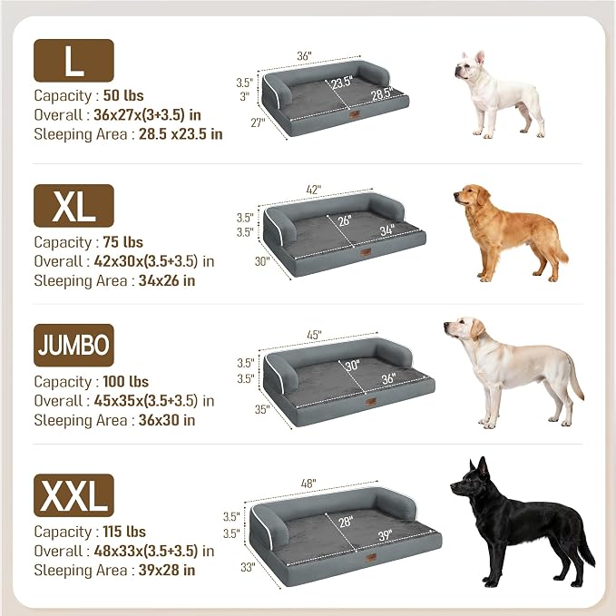 Comfort Expression Memory Foam Large Dog Bed - Waterproof Orthopedic Dog Beds with Washable Removable Cover Pet Sofa Couch, 36 x 27