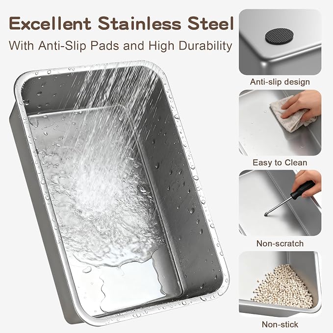 Stainless Steel Cat Litter Box with Lid, XL Enclosed Covered Litter Box for Large Cats, Front Entry Top Exit, High Sided Metal Litter Box, Odor Control, Leak Proof, Scoop & Pedal Included