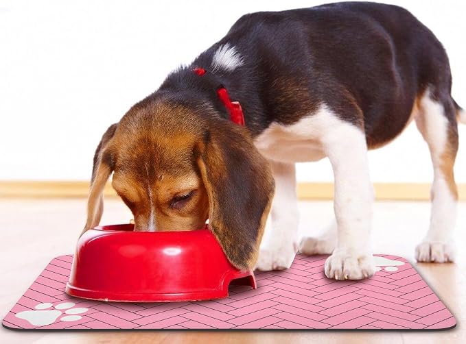 Dog Food Mats,Cat Absorbent Water Bowl Feeding Mats Pet Placemats for Food and Water Pink Wood Grain 24 * 32 inch