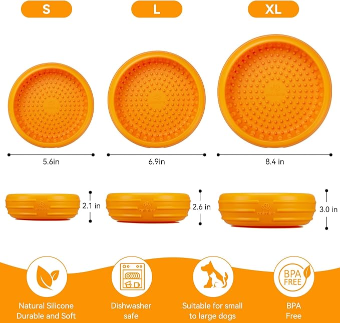 Dog Lick Bowl, Animire Freeze Lick Mat for Dogs, Non-Slip Slow Feeder Licking Bowl Enrichment Treat for Distraction Anxiety Relief, Food Grade Silicone, Dishwasher Safe(Orange,S)