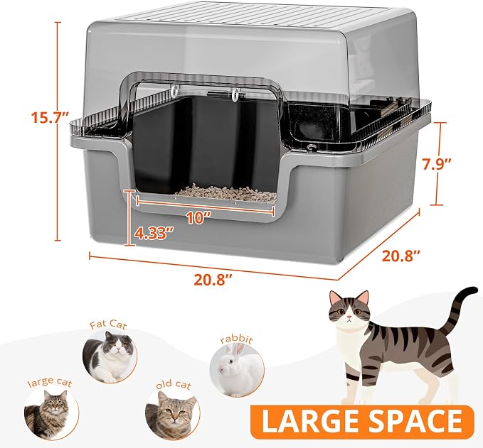 Oneluck XXL Covered Cat Litter Box with Scoop,Easy to Clean,Extra Large Non-Stick Pan for Multi-Cat Households (21" L x 21" W x 16" H)