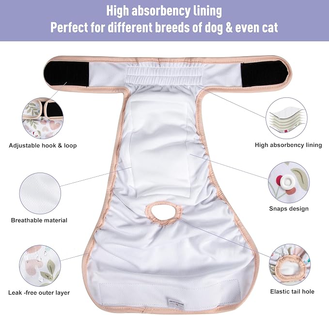 Washable Female Dog Diapers 3Pack,Reusable Diaper for Doggie,Highly Absorbent Dog Diaper,Adjustable Leakproof Puppy Diapers Skirt for Heat,Incontinence,Period Doggy Nappies S