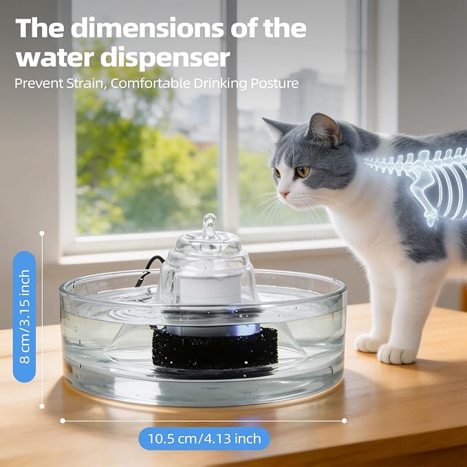 Glass Cat and Dog Water Fountain 90oz/2.7L, Automatic Pet Water Dispenser with Quiet Pump