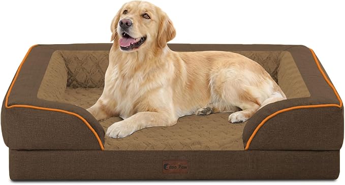 Orthopedic Dog Beds for Large Medium Sized Dogs 36x27 Inch, Medium Waterproof Memory Foam Dog Sofa Bed with Removable Washable Cover Pet Couch with Bolster, Brown