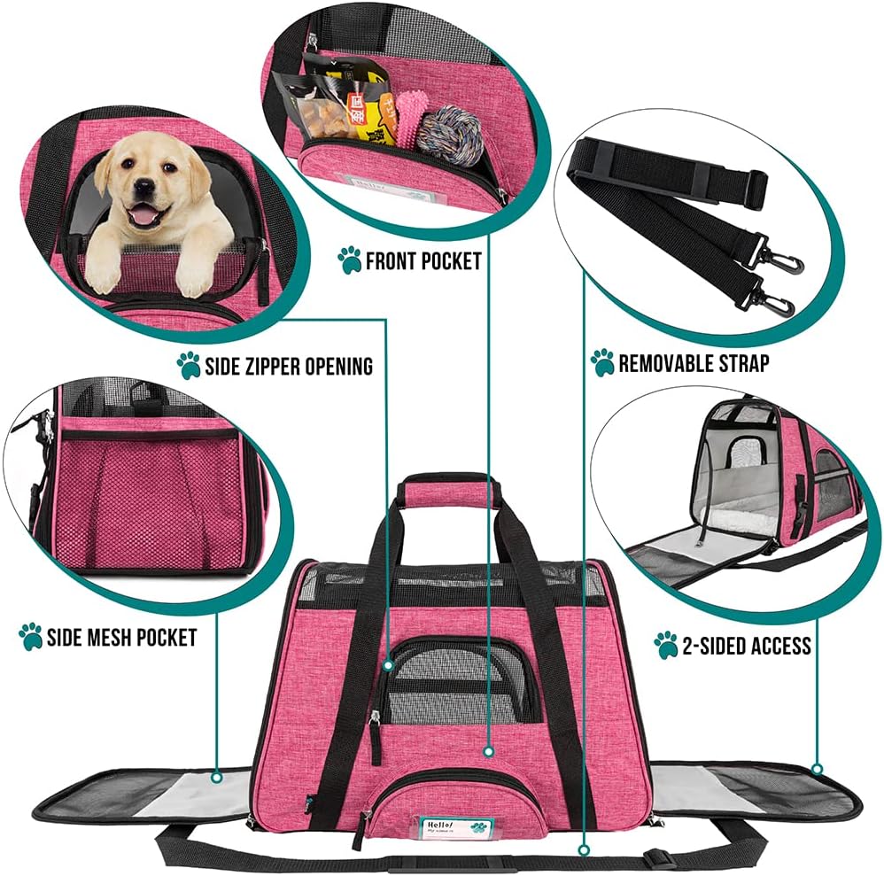 PetAmi Airline Approved Pet Carrier for Cat, Soft Sided Dog Carrier for Small Dog, Cat Travel Supplies Accessories Indoor Cat, Ventilated Pet Carrying Bag Medium Large Kitten Puppy, Small Heather Pink