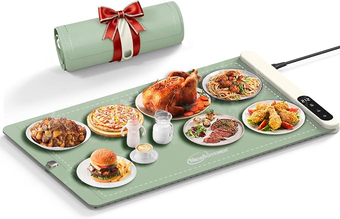 Warming Mat for Food, 24"x15" Food Warming Mat 6 Temperature & 6 Timer Settings Upgrade Graphene Fast Full Surface Heating-Versatile Food Warmer for Gatherings, Parties, Everyday Use-Slate Gray Green