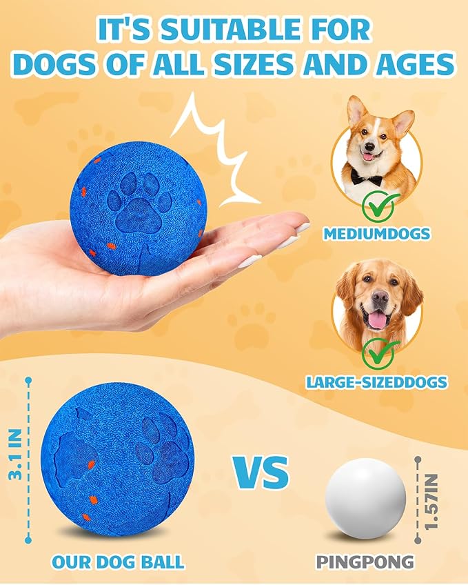 Interactive Dog Ball Toys for Medium & Large Dogs,Self-Moving, Auto-Vibrating,Bouncing Smart Dog Ball That Moves on It's Own Keep Them Busy,3.1″ Chew-Resistant E-TPU,IPX7 Waterproof (Include Gift Bag)