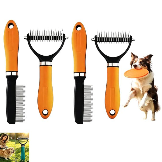 Dematting Comb for Dogs and Cats, 2026 New Rake Pet Brush for Effective Hair Removal, Deshedding Dog Brush Removing Tangles Knots for Thick Coats (2Pcs Orange Set)
