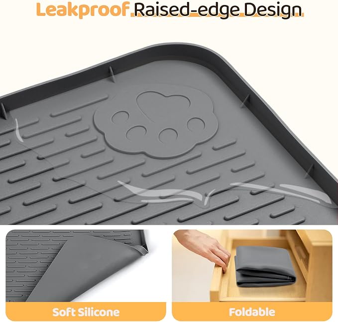 Dog Food Mat, Extra Large 70" x 45" Silicone Pet Feeding Mat with Raised Edge Pet Placemat for Small, Medium, and Large Pets Non-Slip, Easy to Clean (Dark Grey)
