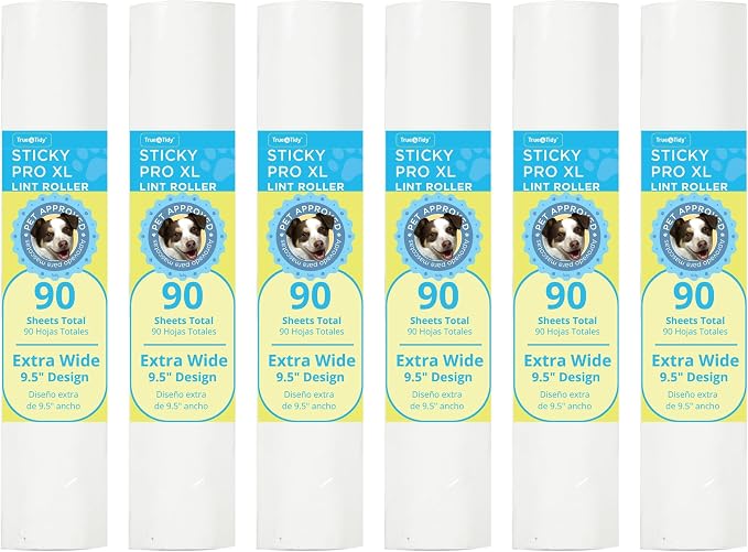 True & Tidy 6pc Lint Roller Refill Set for StickyPro XL Lint Roller, 90-pc per Sheet, Total 540 Sheets, Effectively Removes Pet Hair and Other Debris, Threaded Spiral Design, Extra Wide 9.5 inches