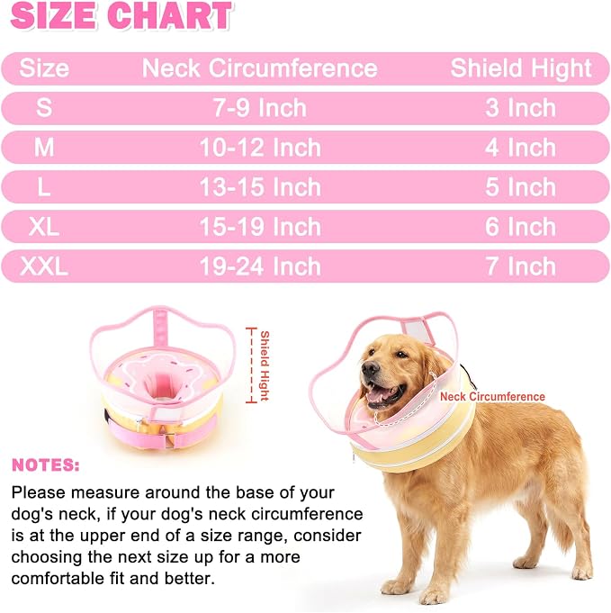 Dog Donut Collar, Inflatable Dog Cone Collar for Dogs to Stop Licking (Light Pink, XL)