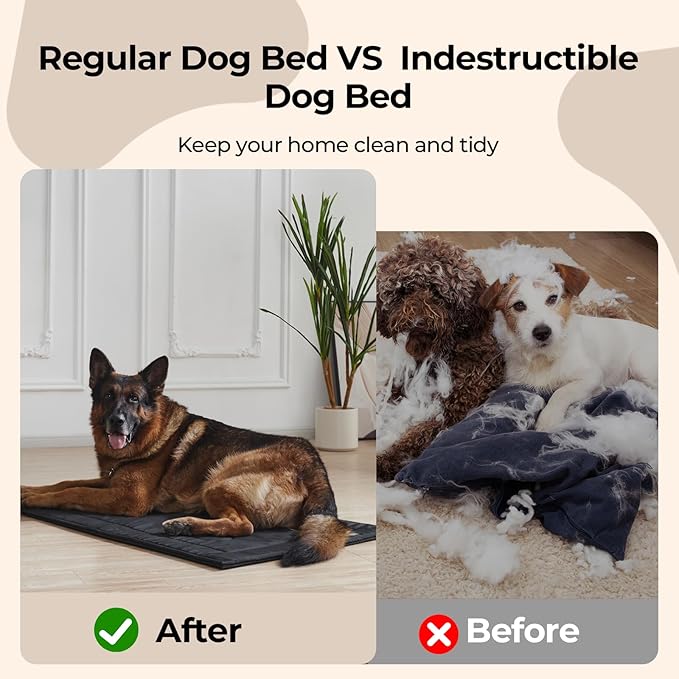 Chew Proof Dog Crate Pad - Indestructible Durable Dog Bed for Aggressive Chewers, Machine Washable & Waterproof Indoor Outdoor Tough Kennel Pad for Large Dogs (X-Large (28"x47"))